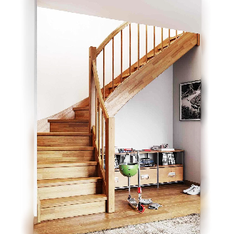 Viertelgewendelte Treppe 252-280 cm in weißem Ahorn mit konvexem Geländer-Beschreibung lesen