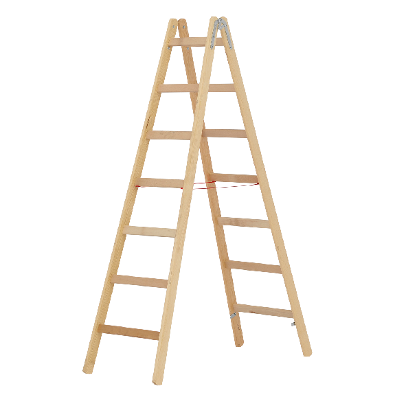 Stehleiter aus Holz mit Eimerhaken 2x7 Sprossen-Beschreibung lesen