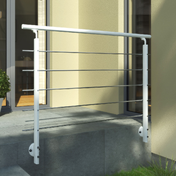 Brüstungsgeländer zur Wandmontage 1,5 m Aluminium weiß-Beschreibung lesen