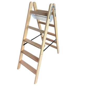 Holzleiter 2x5 Stufen mit Werkzeugtasche und Eimerhaken-Beschreibung lesen