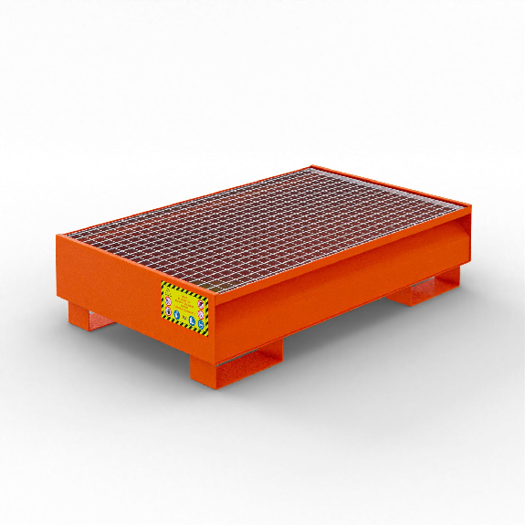 Bac de récupération pour 2 fûts en acier de 200 litres - Orange-Lire la description