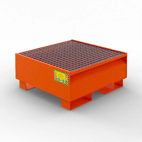 Bac de récupération pour 1 fût en acier de 200 litres - Orange-Lire la description