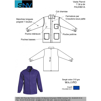 Veste de travail WORKWEAR Bleu de travail en 100 % coton Bleu Buggati Taille 38-Lire la description