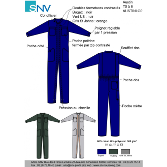 Combinaison de travail Austin avec fermeture double glissières contrastées  VERT US Taille 3XL-Lire la description