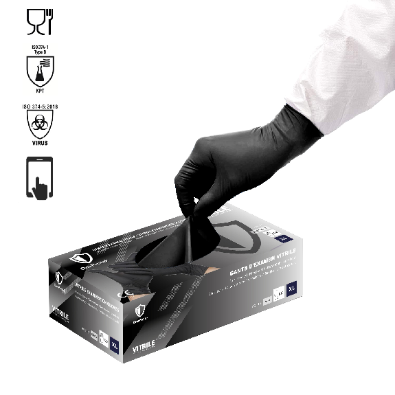 Gants vitrile jetables (nitrile-vinyle mix) Noir - Boîte de 100 gants - Sans latex - Non poudrés - Résistants et Multi-usages Gants vitrile jetables (nitrile-vinyle mix) Noir - Boîte de 100 gants - Sans latex - Non poudrés - Résistants et Multi-usages-Lire la description
