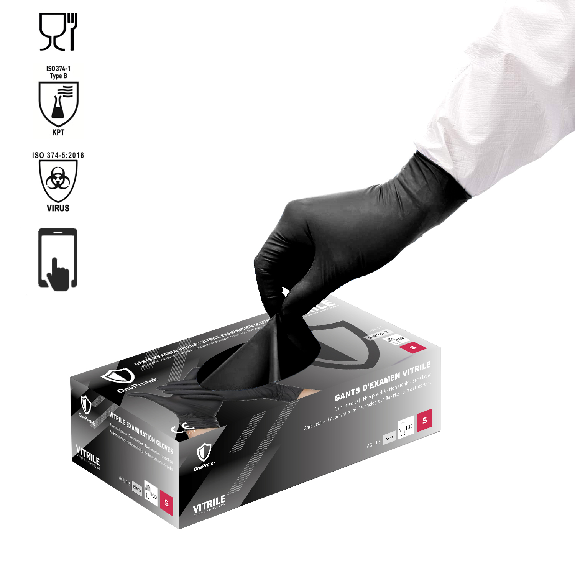 Gants vitrile jetables (nitrile-vinyle mix) Noir - Boîte de 100 gants - Sans latex - Non poudrés - Résistants et Multi-usages-Lire la description