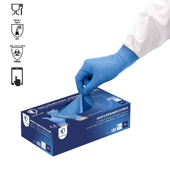 Gants nitrile jetables Bleu - Boîte de 100 gants - Sans latex - Non poudrés - Résistants et Multi-usages-Lire la description