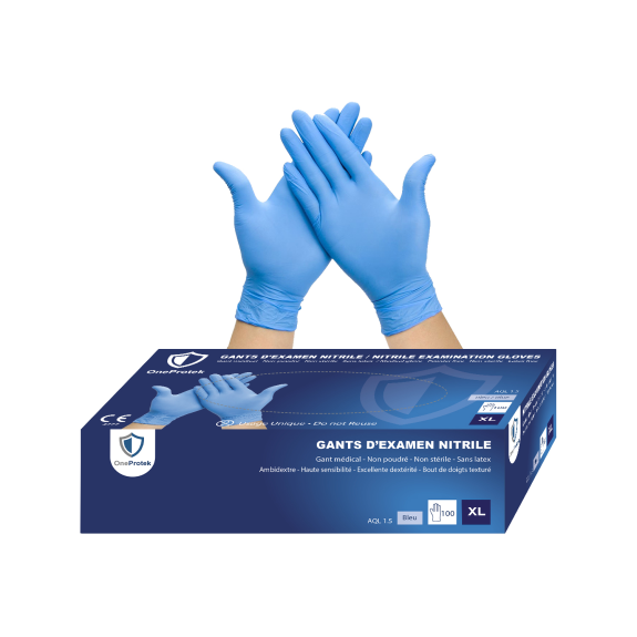 Gants nitrile jetables Bleu - Boîte de 100 gants - Sans latex - Non poudrés - Résistants et Multi-usages-Lire la description