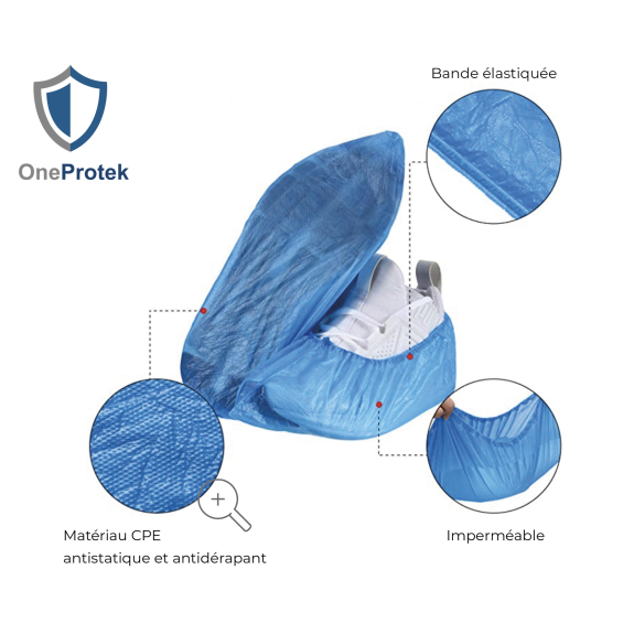 Surchaussures Jetables Imperméables en Polyéthylène Chloré (CPE) - Sachet de 100 pièces - Taille Unique – Bleu-Lire la description