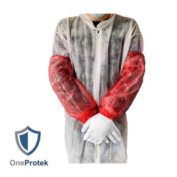 Manchette de protection à usage unique - Sachet de 100 Pièces (Rouge) - Élastique aux extrémités - Imperméable aux éclaboussures-Lire la description