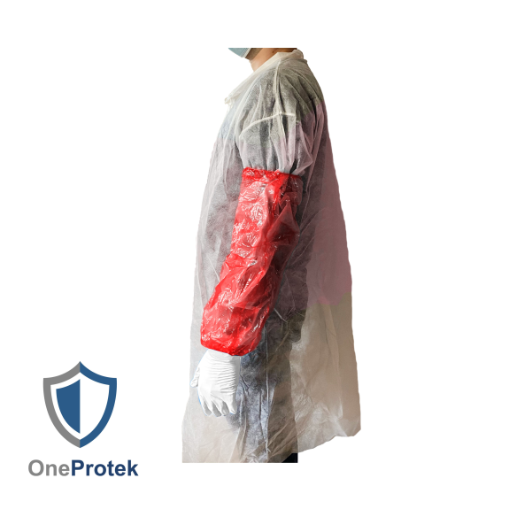 Manchette de protection à usage unique - Sachet de 100 Pièces (Rouge) - Élastique aux extrémités - Imperméable aux éclaboussures-Lire la description