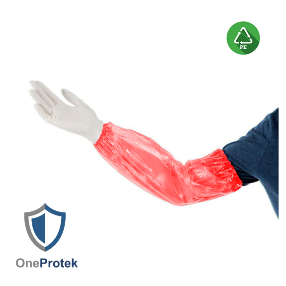Manchette de protection à usage unique - Sachet de 100 Pièces (Rouge) - Élastique aux extrémités - Imperméable aux éclaboussures-Lire la description