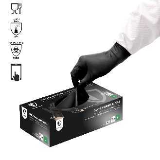 Gants nitrile jetables Noir- Boîte de 100 gants - Sans latex - Non poudrés - Résistants et Multi-usages-Lire la description