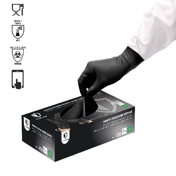 Gants nitrile jetables Noir- Boîte de 100 gants - Sans latex - Non poudrés - Résistants et Multi-usages-Lire la description