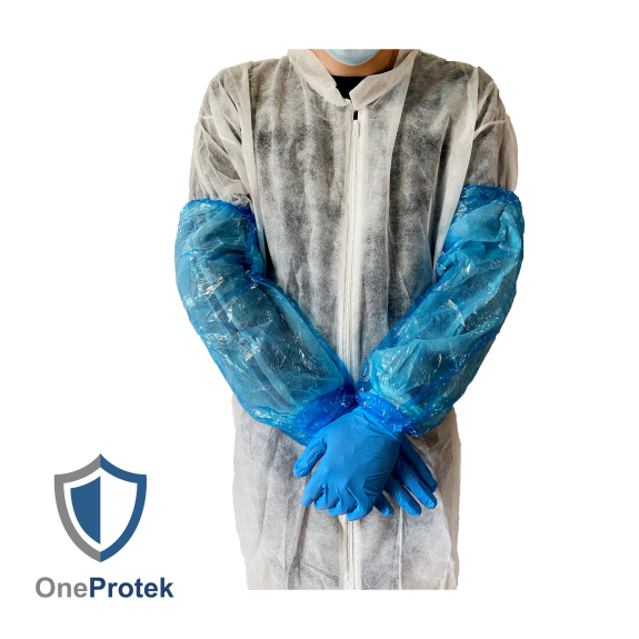 Manchette de protection à usage unique - Sachet de 100 Pièces (Bleu) - Élastique aux extrémités - Imperméable aux éclaboussures-Lire la description