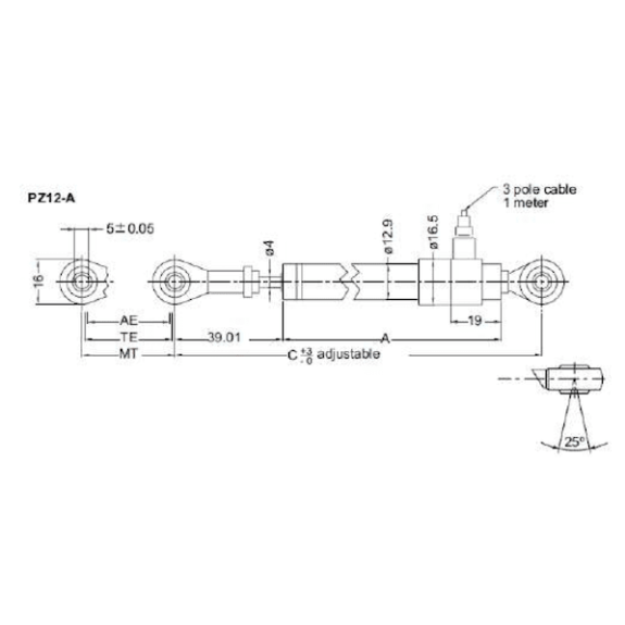 Mini potentiomètre linéaire course de 100mm IP65  PZ12-A-100P-Lire la description
