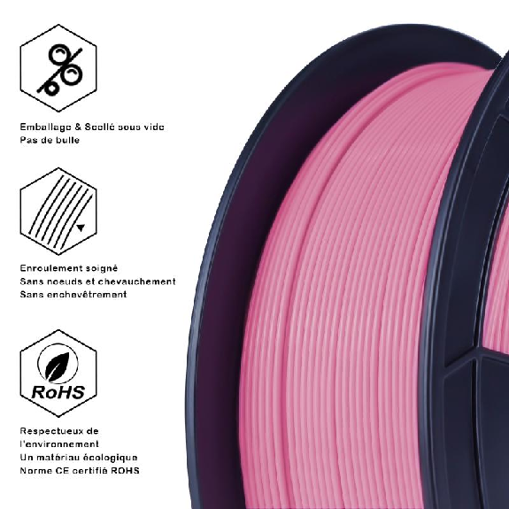 Fil 3D PLA 500g 1.75 mm Rose-Lire la description