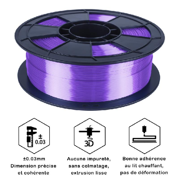 Filament 3D Silk Glossy 1 Kg Violet 1.75 mm-Lire la description