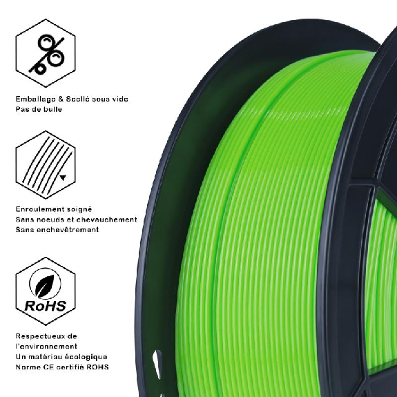 Filament 3D PLA Fluorescent 500g 1.75 mm Vert-Lire la description
