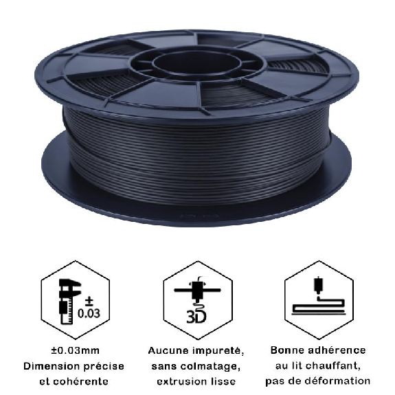 Fil 3D PLA MAT 500g 1.75mm Noir-Lire la description