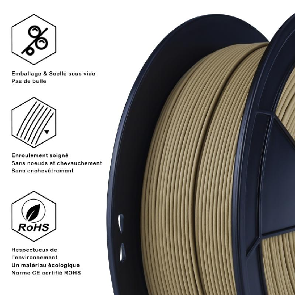 Fil 3D PLA MAT 500g 1.75 mm Bois-Lire la description