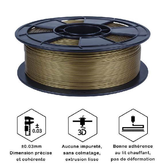 Fil 3D PLA 500g 1.75 mm Cuivre copper-Lire la description