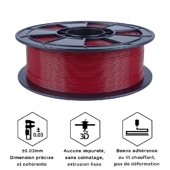Fil 3D PLA 500g 1.75 mm DARK ROUGE-Lire la description