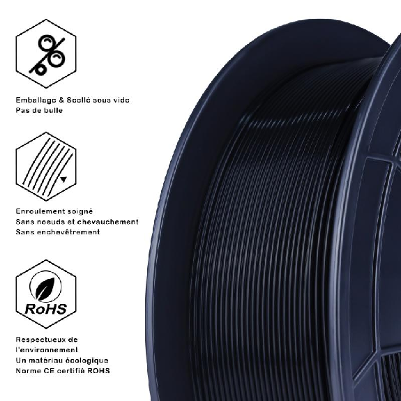 Fil 3D 1 Kg PLA 2.85 mm Noir-Lire la description