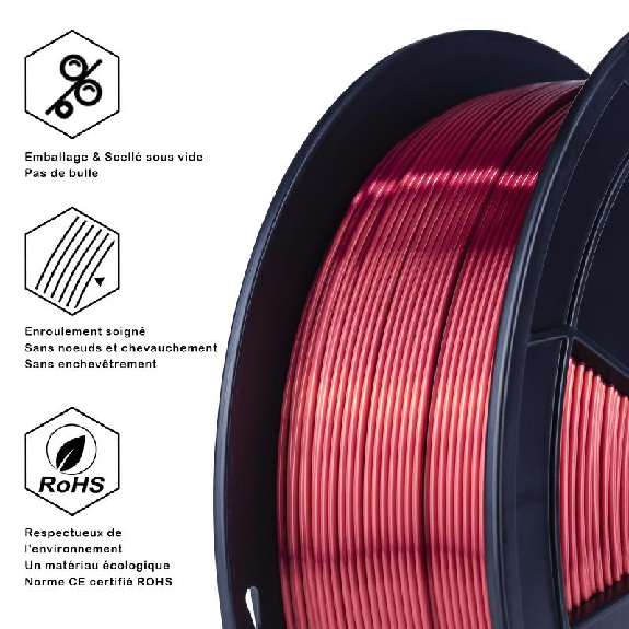 Filament 3D Silk Glossy 1 Kg Rouge 1.75 mm-Lire la description
