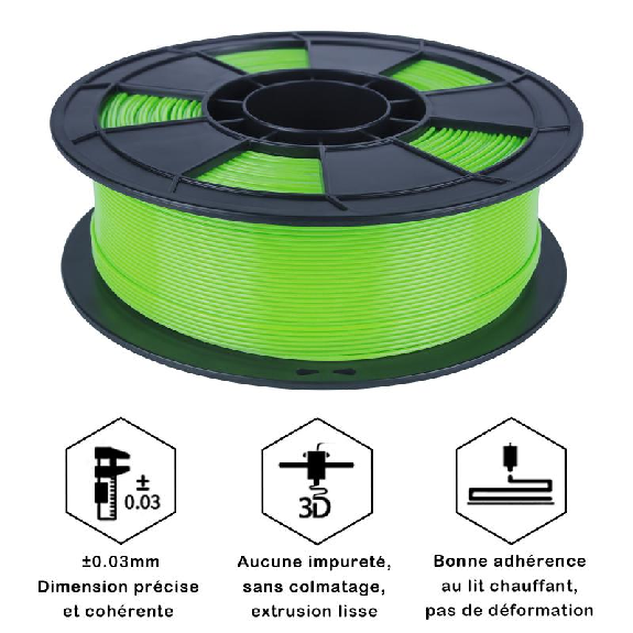 Fil 3D PLA 500g 1.75 mm Vert clair-Lire la description
