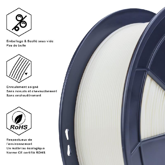 Fil 3D ABS 3 Kg 1.75mm Blanc-Lire la description
