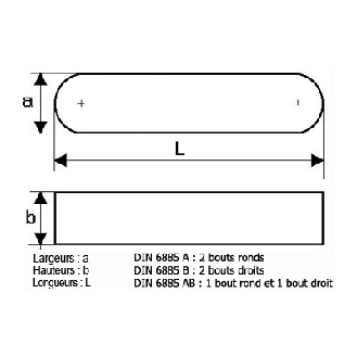 Clavette Acier 8X7X15 DIN 6885A-Lire la description