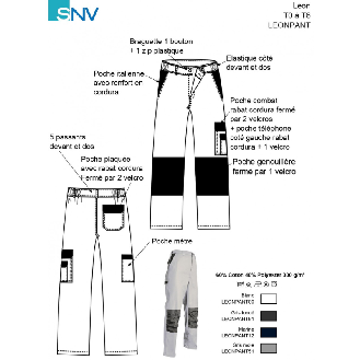 Pantalon de sécurité/travail LEON poches genouillère et fermeture glissière NOIR taille XS-Lire la description