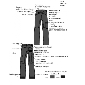 Pantalon de travail HUGO CANVAS 65% Polyester 35% coton NOIR taille 40-Lire la description
