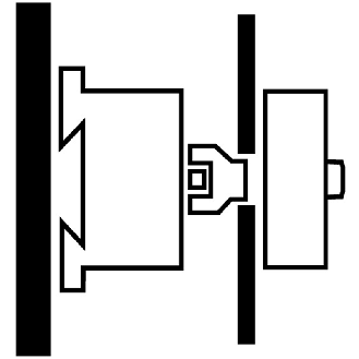 Interrupteur général, P5, 160 A, Encastrement / Montage encastré avec fixation arrière, tripolaire, Fonctions d'ARRÊT D'URGENCE, Avec poignée rotative rouge et couronne de blocage jaune, verrouillable en position 0-Lire la description