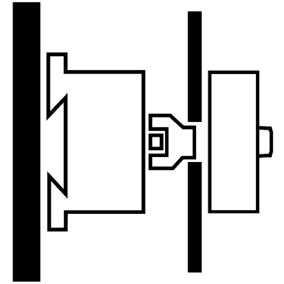 Interrupteur général, P5, 160 A, Encastrement / Montage encastré avec fixation arrière, tripolaire, Fonctions d'ARRÊT D'URGENCE, Avec poignée rotative rouge et couronne de blocage jaune, verrouillable en position 0-Lire la description