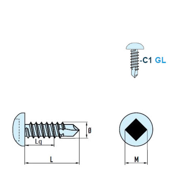 DIN 7504 SQ Vis Autoforeuse-Tête Cylindrique Bombée (SQ) Empreinte Carrée C1 GL 4,2x13 mm avec SQ Bit 50mm - 1000 pièces-Lire la description