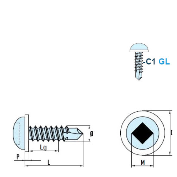 DIN 7504 SQ Linsenkopf-Bohrschrauben (SQ) C1 GL PA 4,2x16 mm inkl. SQ Bit 50mm - 500 Stück-Beschreibung lesen