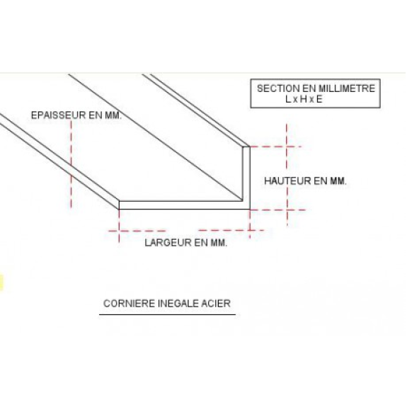 CORNIERE INEGALE 40x25x4 ACIER 1 M-Lire la description