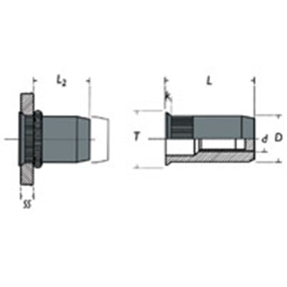 Ecrou a sertir Borgne Cranté Acier M6 C (0.5-3.0)-Lire la description