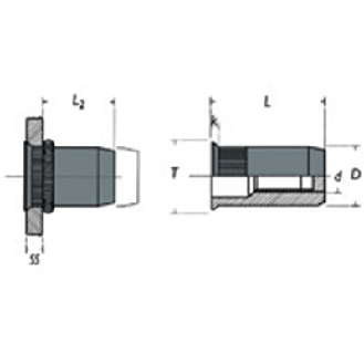 Ecrou a sertir Borgne Cranté Acier M6 L (2.5-5.5)-Lire la description