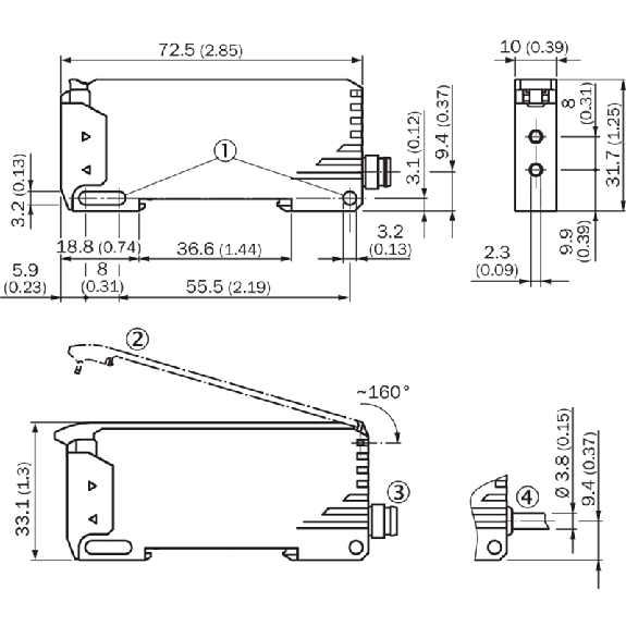 Ampli. fibre PNP Pot. LR LO/DO IP66 10-30Vdc, M08 4P-Lire la description
