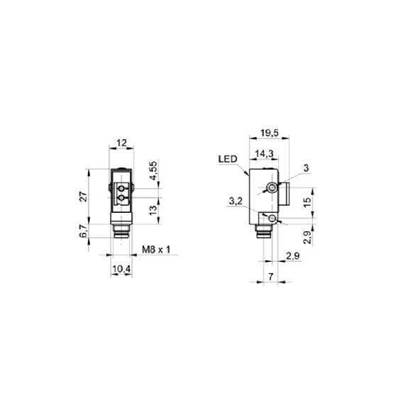 Ampli. fibre PNP Pot. LR LO/DO 10-30Vdc IP67, M08 4P-Lire la description