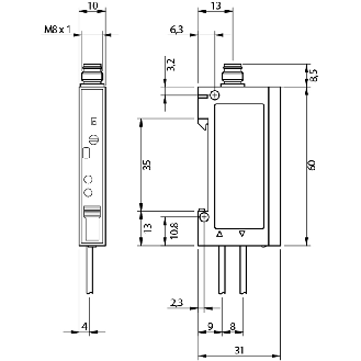 Ampli. fibre NPN Pot. LR LO/DO NO/NF M08 4P, rail DIN-Lire la description