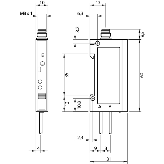 Ampli. fibre NPN Pot. LR LO/DO NO/NF M08 4P, rail DIN Ampli. fibre NPN Pot. LR LO/DO NO/NF M08 4P, rail DIN-Lire la description
