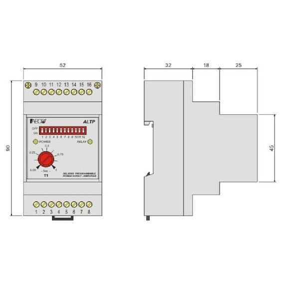 Amplificateur pour capteurs sortie 12V, 1 relais 5A, 0.03 .. 512 sec.-Lire la description
