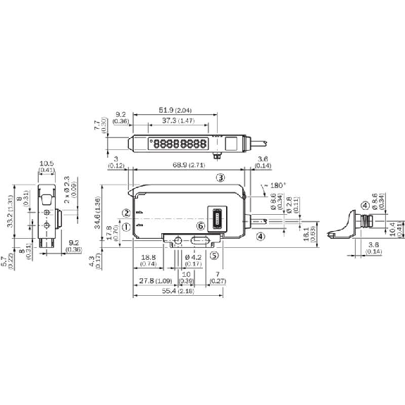 Ampli. fibre (extension) NPN Teach LR LO/DO 12-24Vdc, câble 2m-Lire la description