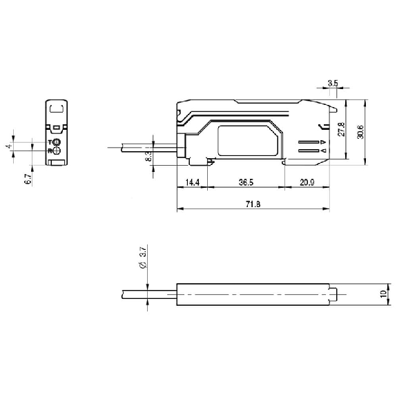 Ampli. fibre PNP Teach LR LO/DO NO/NF, câble 2m, rail DIN-Lire la description