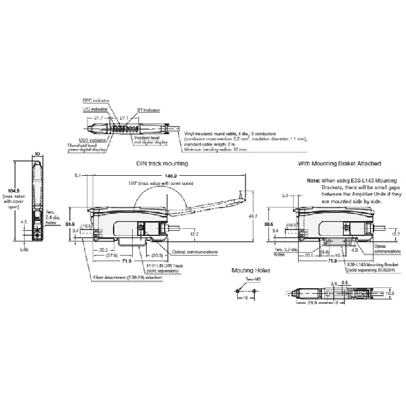 Ampli. fibre PNP Afficheur LR LO/DO IP50 12-24Vdc, câble 2m-Lire la description