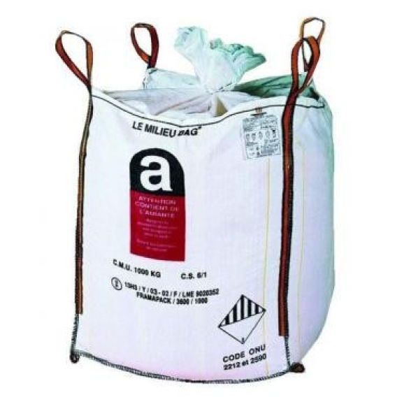Sac à gravats big-bag pour amiante pulvérulent 1m3 - 1000 Kg Sac à gravats big-bag pour amiante pulvérulent 1m3 - 1000 Kg-Lire la description